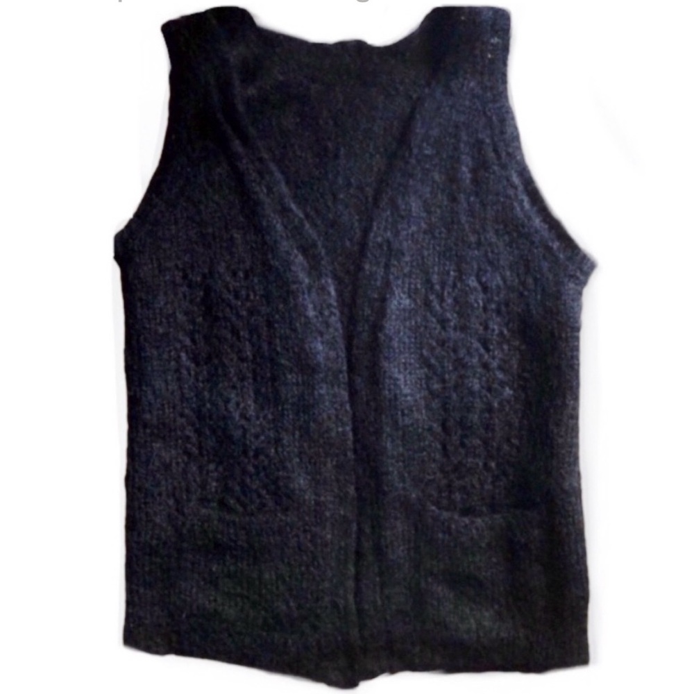 Mohair Hand Knit Sweater Vest with Pockets, Black, Size Medium